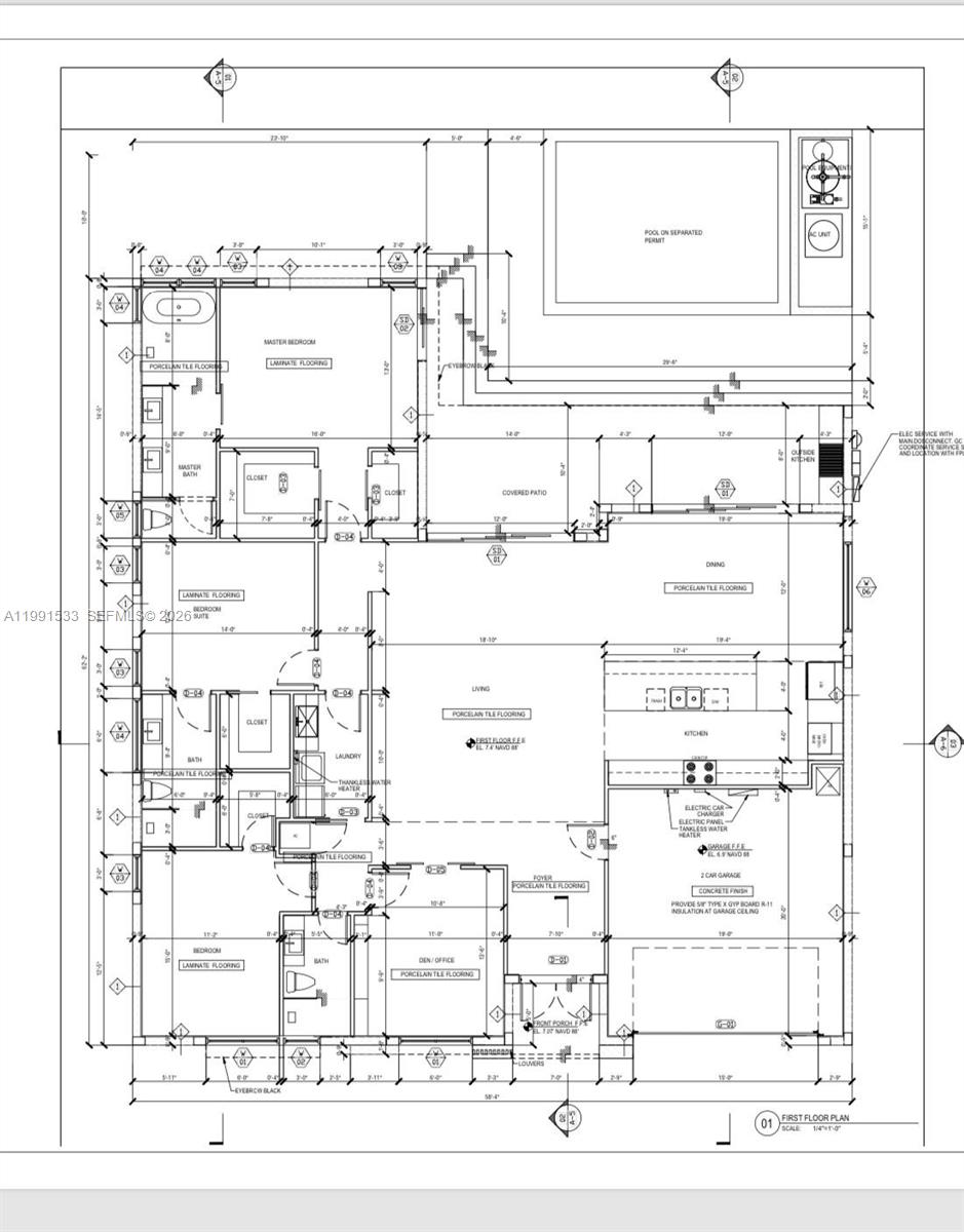 This is a floor plan for a single-story residential home with a pool and garage — 516 NE 28th Dr, Wilton Manors FL 33334, WILTON MANORS, FL