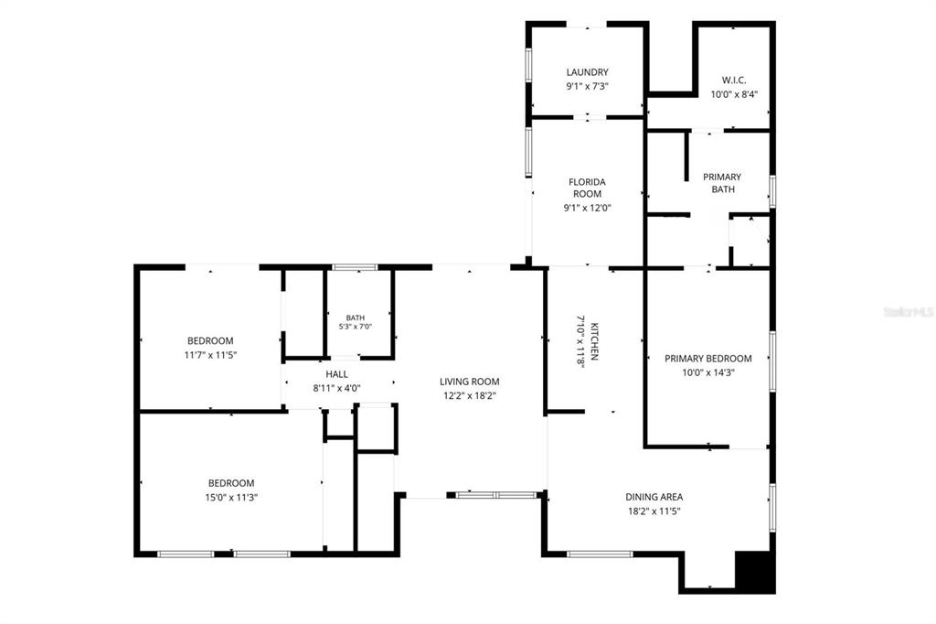 This is a floor plan showing the layout of a house with three bedrooms — 166 PINELLAS WAY N, ST PETERSBURG, FL