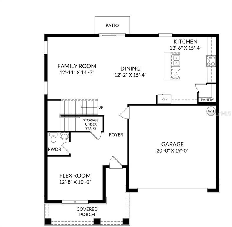 This is a floor plan of a home's first level featuring a garage and patio — 10165 HUNTINGNET WAY, LEESBURG, FL