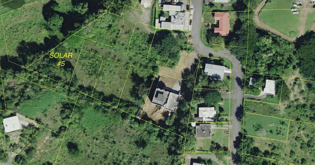 This aerial map shows a residential lot labeled Solar #5 surrounded by vegetation and houses — Carr. 103, Km. 10.9 BO. BOQUERÓN, CAMINO LOS FAGUNDO UNIT Solar 5, CABO ROJO, PR