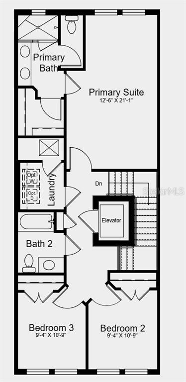This is a floor plan of a residential level featuring three bedrooms, two bathrooms, and an elevator — 1623 SEA HAVEN DRIVE UNIT 306, PUNTA GORDA, FL
