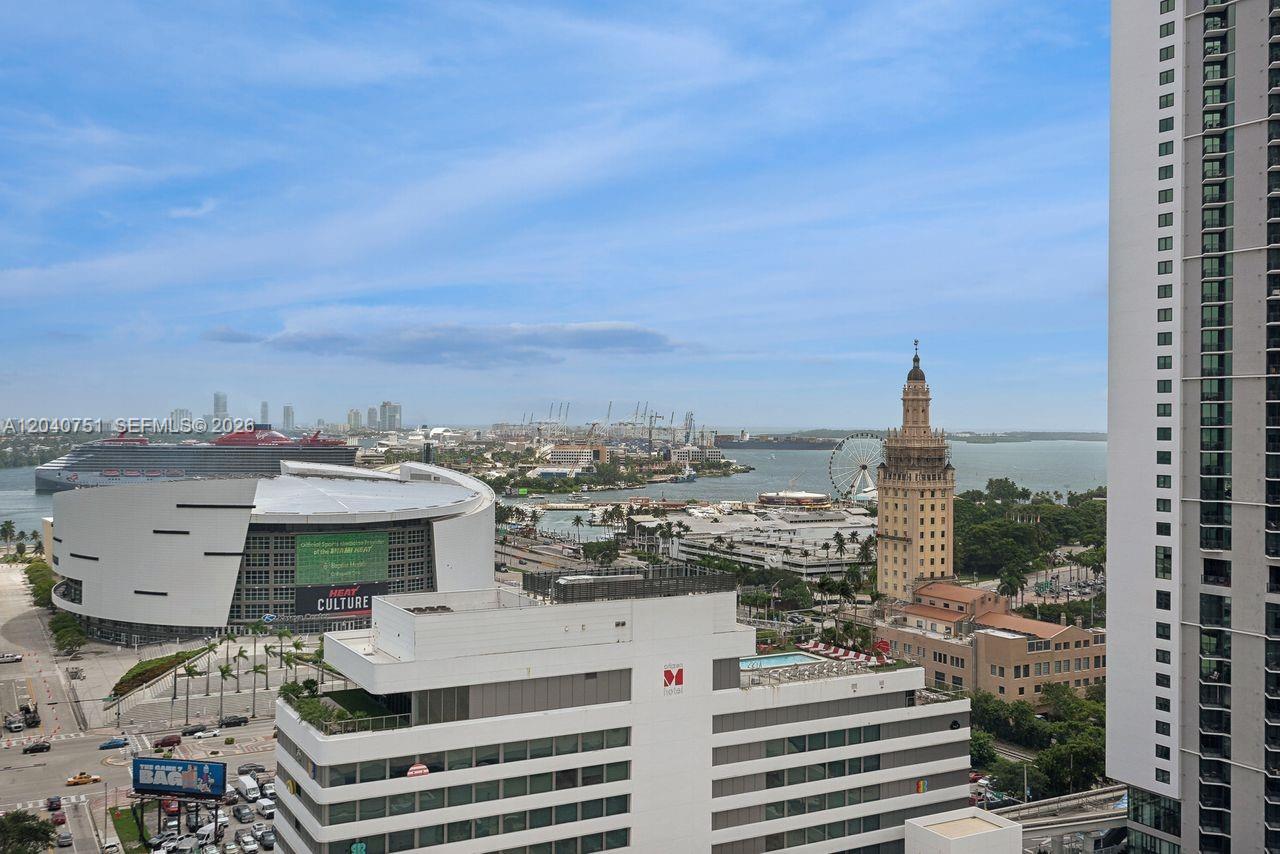 An elevated view of the Miami skyline featuring the Kaseya Center and Freedom Tower — 851 NE 1st Ave # 1711, Miami FL 33132, MIAMI, FL