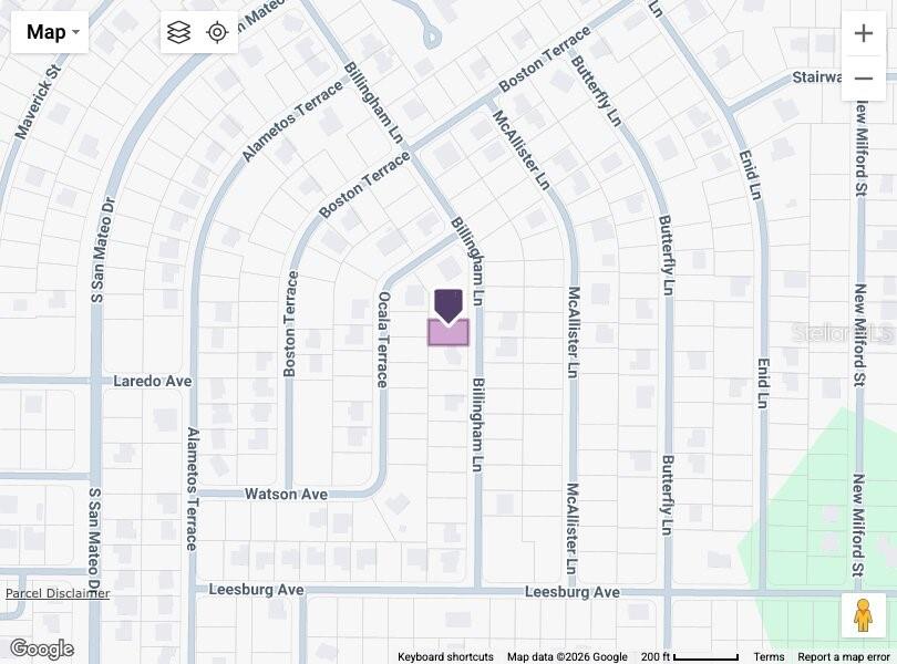 This is a map showing a residential property location on Billingham Lane — BILLINGHAM, NORTH PORT, FL