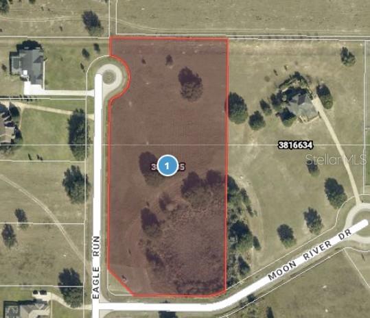 This is an aerial map view of a vacant, rectangular residential lot — Lot #6 EAGLE RUN, GROVELAND, FL