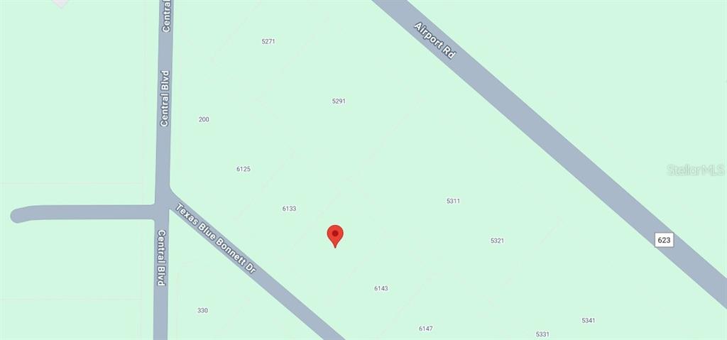 This is a map showing a red location pin near the intersection of two roads — 6139 TEXAS BLUE BONNETT DRIVE, SEBRING, FL