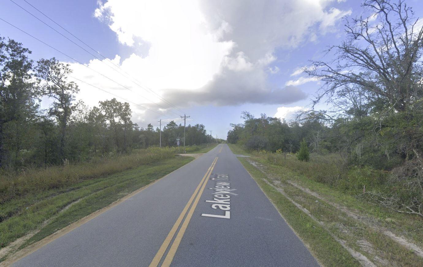 A paved road with yellow center lines stretches through a rural, wooded landscape — 1504 Lakeview Trail, FL 32148, FL