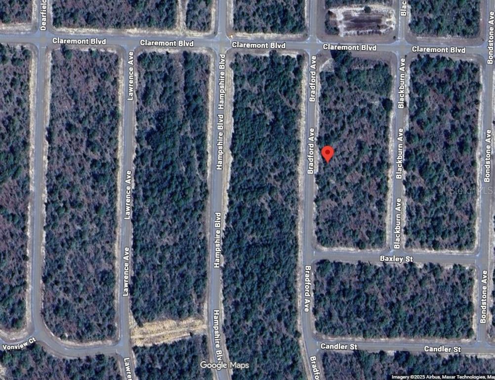This is a satellite map view of a vacant, wooded residential lot — Lot 12 Unit 16 Blk 796 BRADFORD AVENUE, CHIPLEY, FL