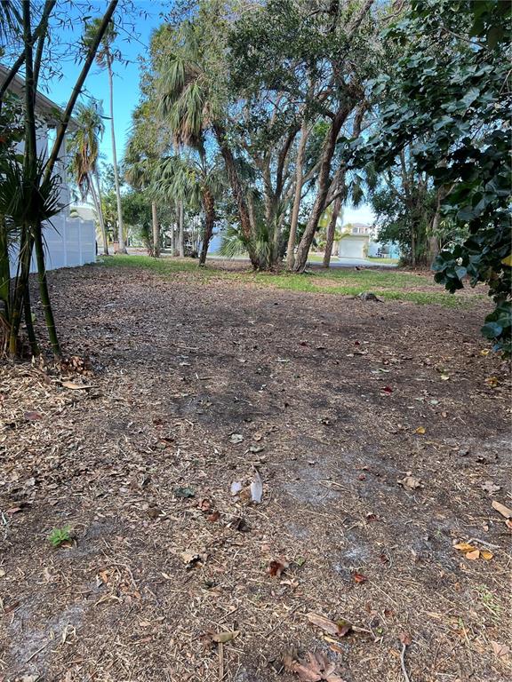 A vacant, sandy lot features scattered dry leaves, palm trees, and mature landscaping — 418 12TH AVENUE, INDIAN ROCKS BEACH, FL