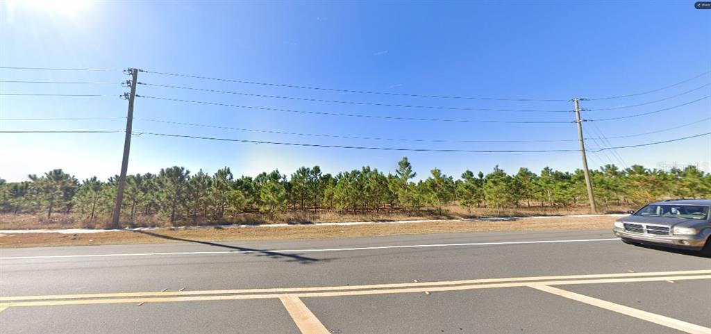 A paved road runs in front of a wooded lot with two utility poles — HOLLY HILL ROAD, DAVENPORT, FL