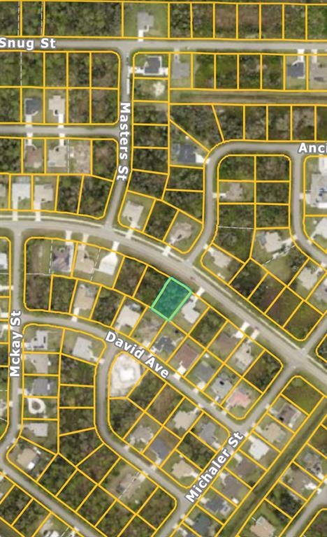 This is a map showing a highlighted residential lot located along a curved street — N CRANBERRY BOULEVARD, NORTH PORT, FL