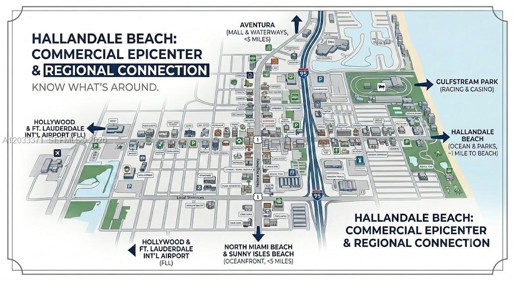 This map illustrates the commercial area of Hallandale Beach and its surrounding regional connections — HALLANDALE BEACH, FL