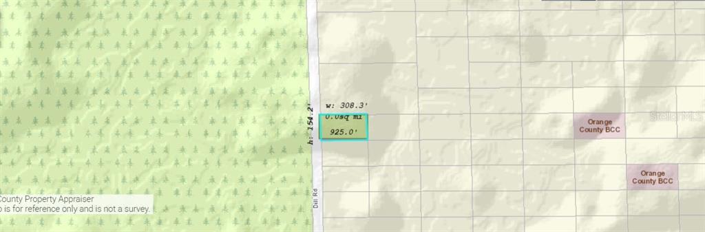 This is a property map showing a rectangular parcel of land adjacent to Dill Road — 1025 DILL ROAD, ORLANDO, FL