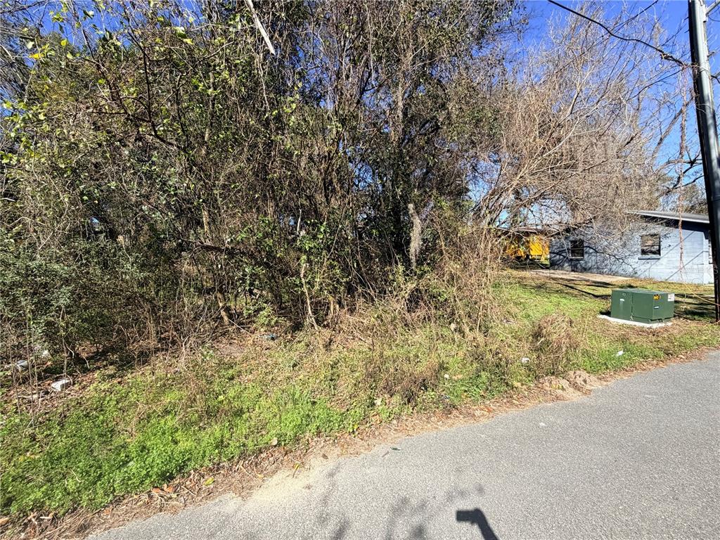 A vacant, overgrown lot sits next to a small house and a green utility box — TBD NW 151ST AVENUE, ALACHUA, FL