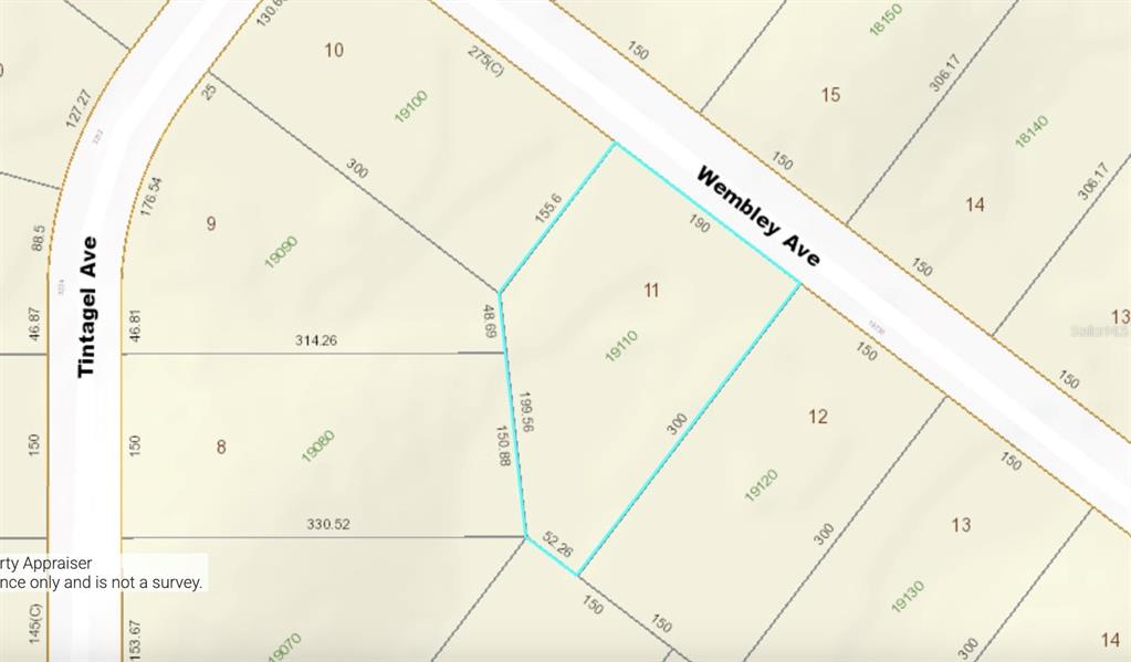 This image is a property tax map showing parcel boundaries and street names — 0 WEMBLEY AVENUE, ORLANDO, FL