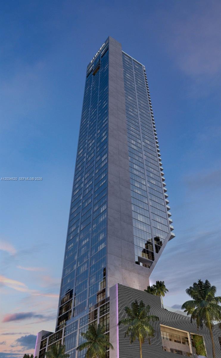 This is a rendering of a modern, tall skyscraper with a cantilevered section — 20 NE 11th ST # 2803B, Miami FL 33132, MIAMI, FL