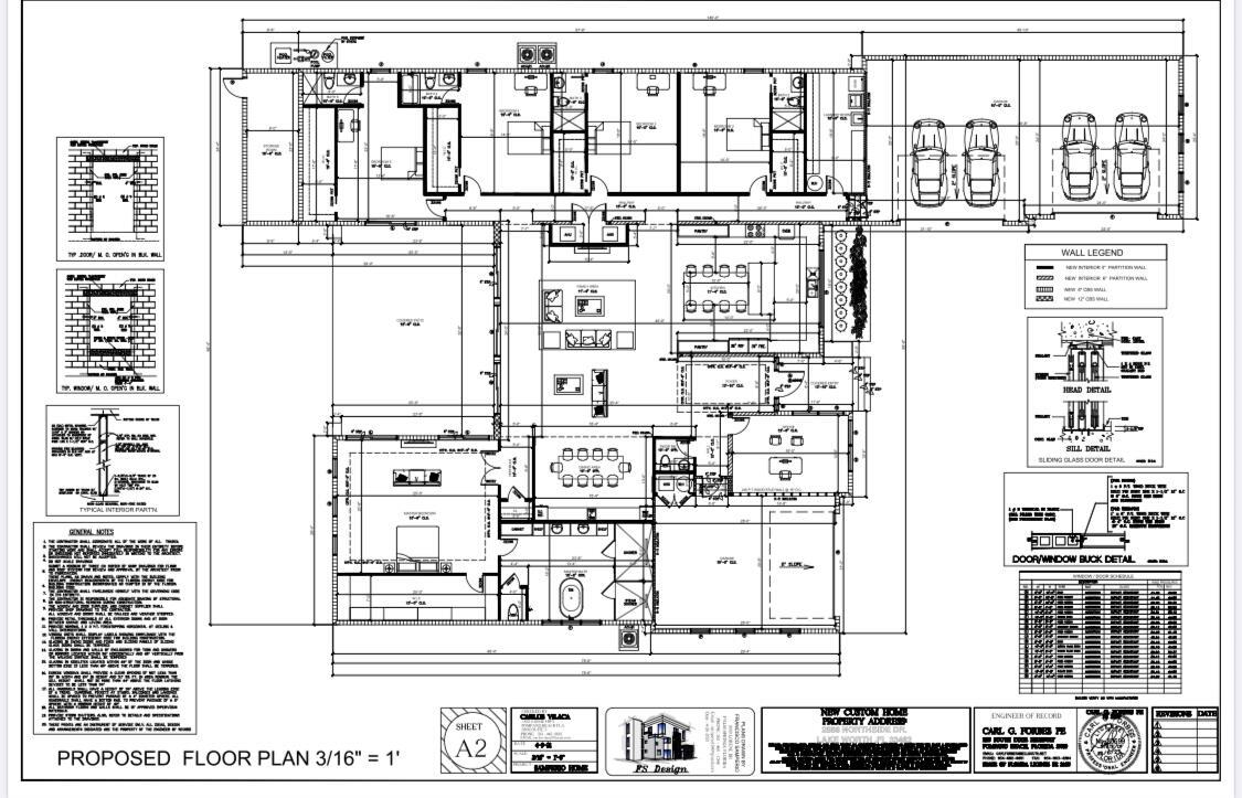 This is a detailed architectural floor plan for a proposed custom residential home — 2886 Northside Drive, Lantana FL 33462, LANTANA, FL