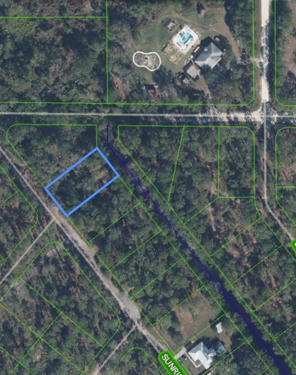 An aerial map shows a rectangular property lot outlined in blue within a wooded area — 6206 SUNRISE WAY, SEBRING, FL