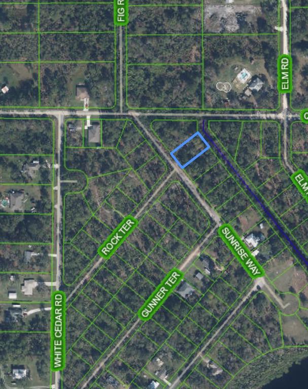 An aerial map view shows a highlighted vacant residential lot surrounded by wooded land and roads — 6206 SUNRISE WAY, SEBRING, FL