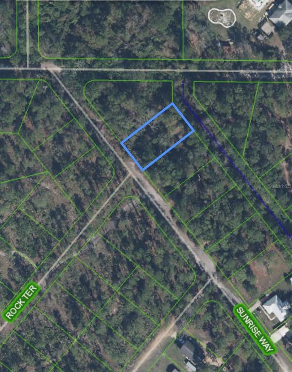 An aerial map view shows a rectangular plot of land highlighted in blue — 6206 SUNRISE WAY, SEBRING, FL