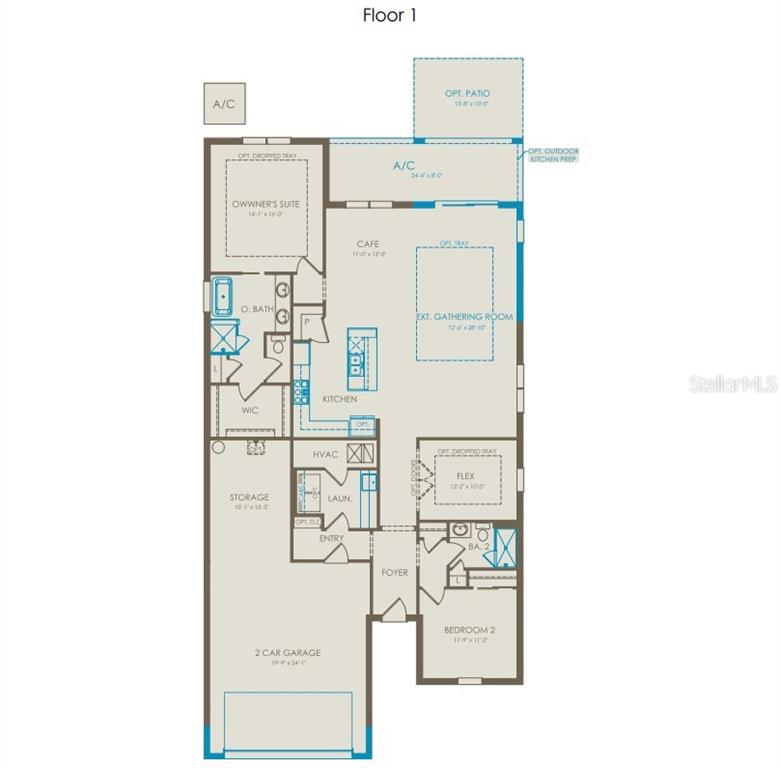 This is a floor plan for a single-story home featuring two bedrooms, a garage, and a patio — 2810 LOFTBRIDGE ROAD, MINNEOLA, FL