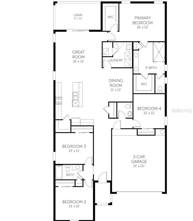 This is a floor plan for a single-story home with four bedrooms and a garage — 35200 TUSCAN HILL ROAD, DADE CITY, FL