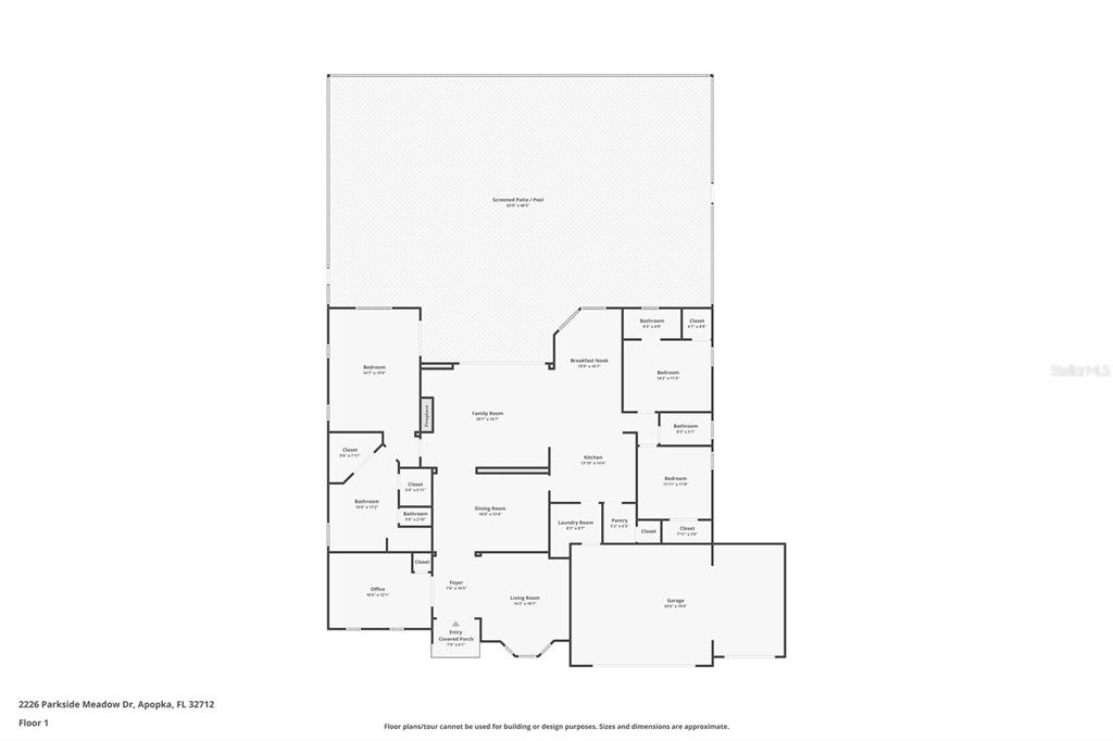 This is a floor plan for a single-story house with a garage and screened patio — 307 BENT WAY LANE, LAKE MARY, FL