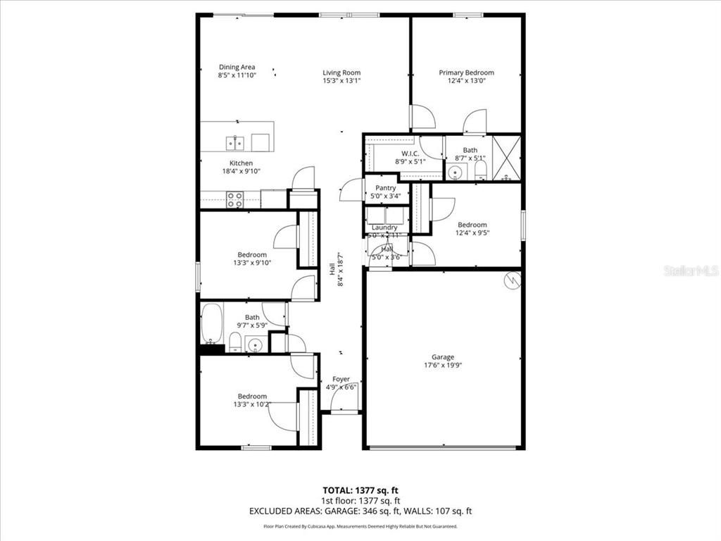 This is a floor plan for a single-story home with three bedrooms and a garage — 8471 CLEARWAY DRIVE, WILDWOOD, FL