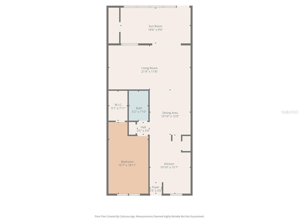 This is a floor plan for a one-bedroom apartment with a sunroom and kitchen — 1819 SHORE DRIVE S UNIT 103, SOUTH PASADENA, FL