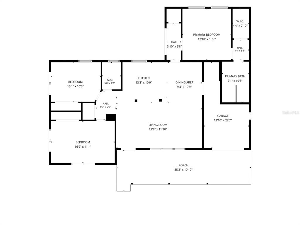 This is a floor plan of a house featuring three bedrooms, a garage, and a porch — 5937 38TH AVENUE N, ST PETERSBURG, FL