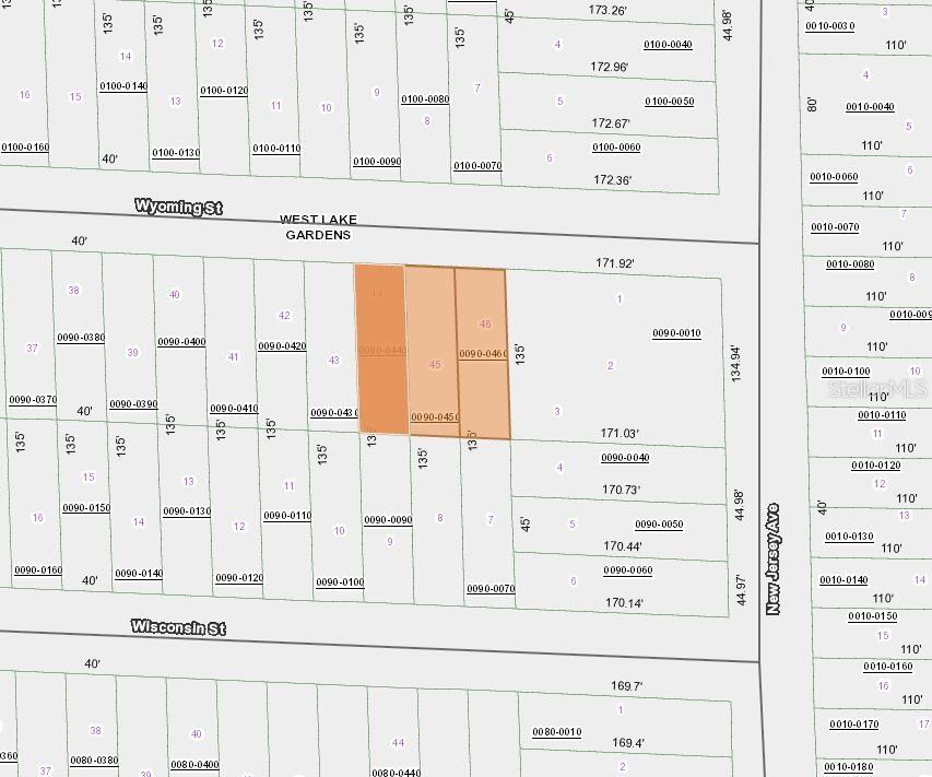This image is a plat map showing property lot lines and parcel numbers — 103 WYOMING STREET, HAWTHORNE, FL