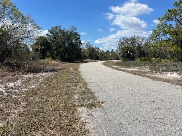 A paved road winds through a wooded area under a blue sky with clouds — LOT 45 BARNSDALE CIRCLE, NORTH PORT, FL