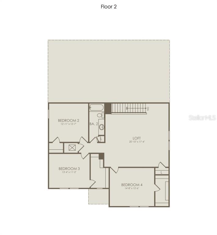 This floor plan shows the second level of a home with three bedrooms and a loft — 2216 BRANCHED OAK ROAD, ST CLOUD, FL