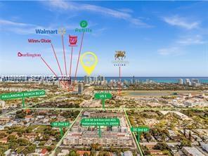 This aerial map shows a residential building in Hallandale Beach with surrounding landmarks and businesses — 215 SE 3rd Ave # 107A, Hallandale Beach FL 33009, HALLANDALE BEACH, FL