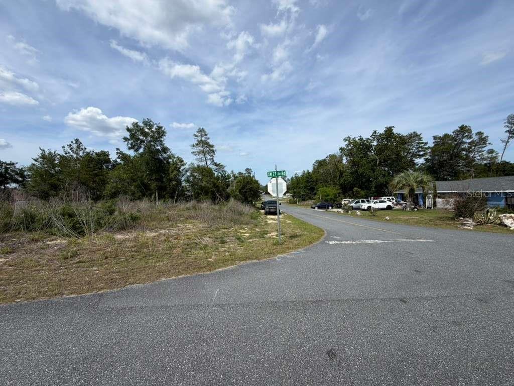 A paved road intersection with a stop sign and a vacant, wooded lot — 2455 SW 159TH LANE, OCALA, FL