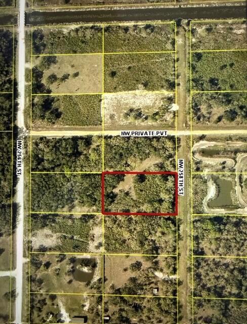 An aerial map shows a rectangular plot of land highlighted in red among wooded lots — 18178 NW 258th Street, Okeechobee FL 34972, OKEECHOBEE, FL