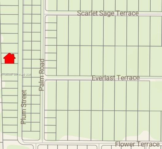 This is a map showing a property lot highlighted in red on a residential street — 5121 RHUBARB ST, Sebring FL 33875, SEBRING, FL