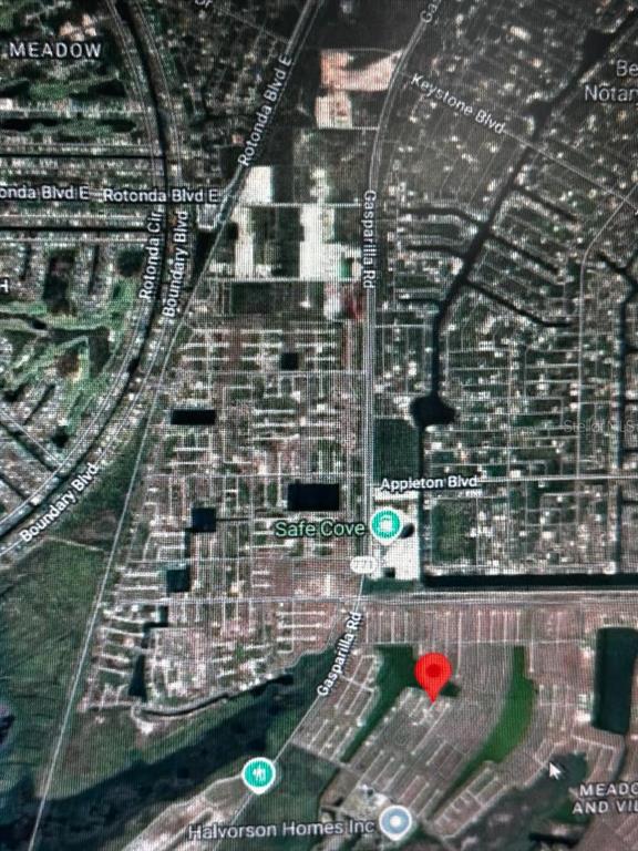 This is a satellite map view showing a residential area with a red location pin — 7 LAUREL COURT, PLACIDA, FL