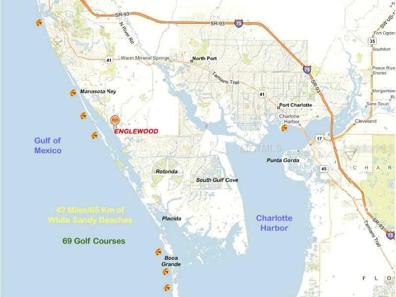 This map shows the Englewood area of Florida, including Charlotte Harbor and surrounding coastal towns — 7 LAUREL COURT, PLACIDA, FL