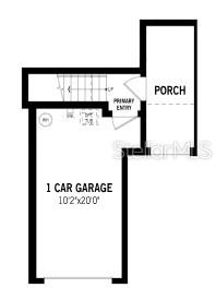 This floor plan shows a one-car garage, a primary entry, a staircase, and a porch — 17420 MOONFLOWER DRIVE UNIT 202, VENICE, FL
