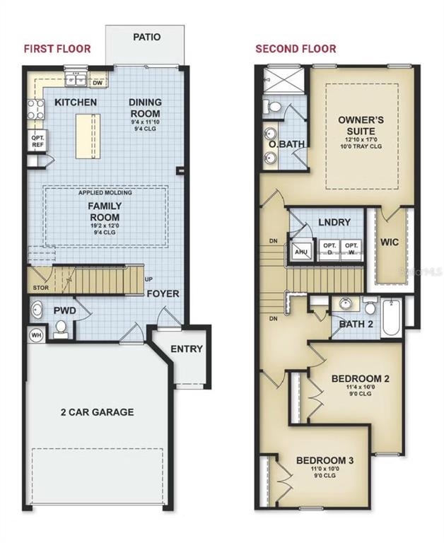 This is a two-story floor plan showing a home with a garage, kitchen, and bedrooms — 34179 CINDER WAY, WESLEY CHAPEL, FL