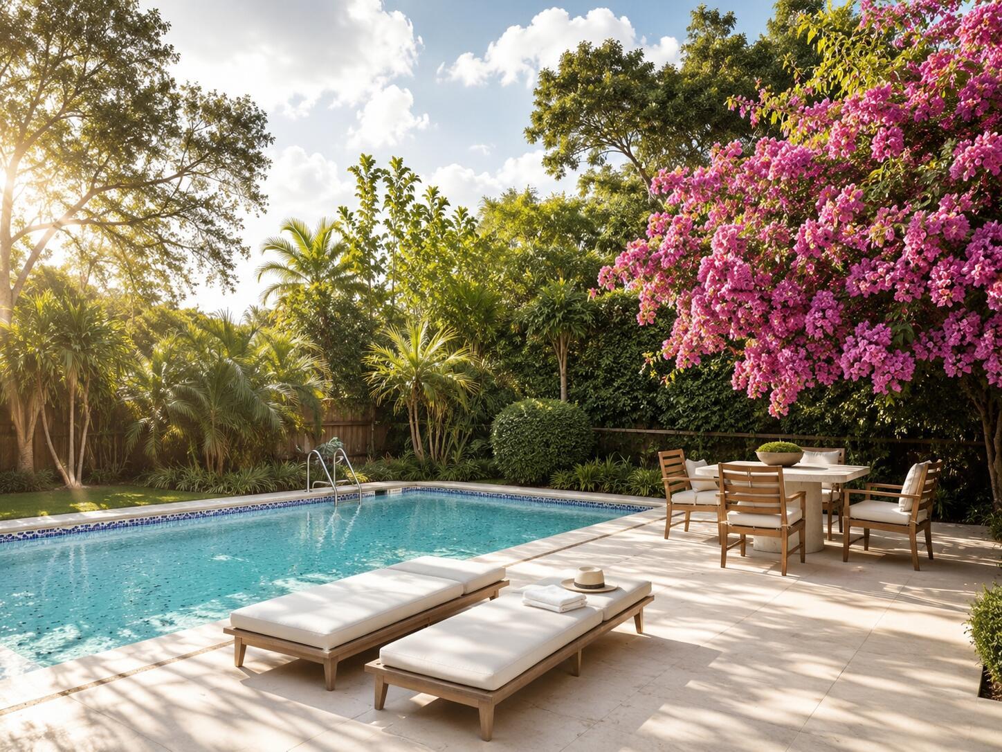 A swimming pool with lounge chairs and a dining set on a stone patio — 1124 18th Avenue N # 1, FL 33460, FL