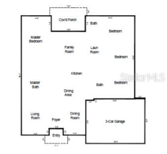 This is a floor plan showing the layout of a house with a three-car garage — 11811 HARPSWELL DRIVE, RIVERVIEW, FL