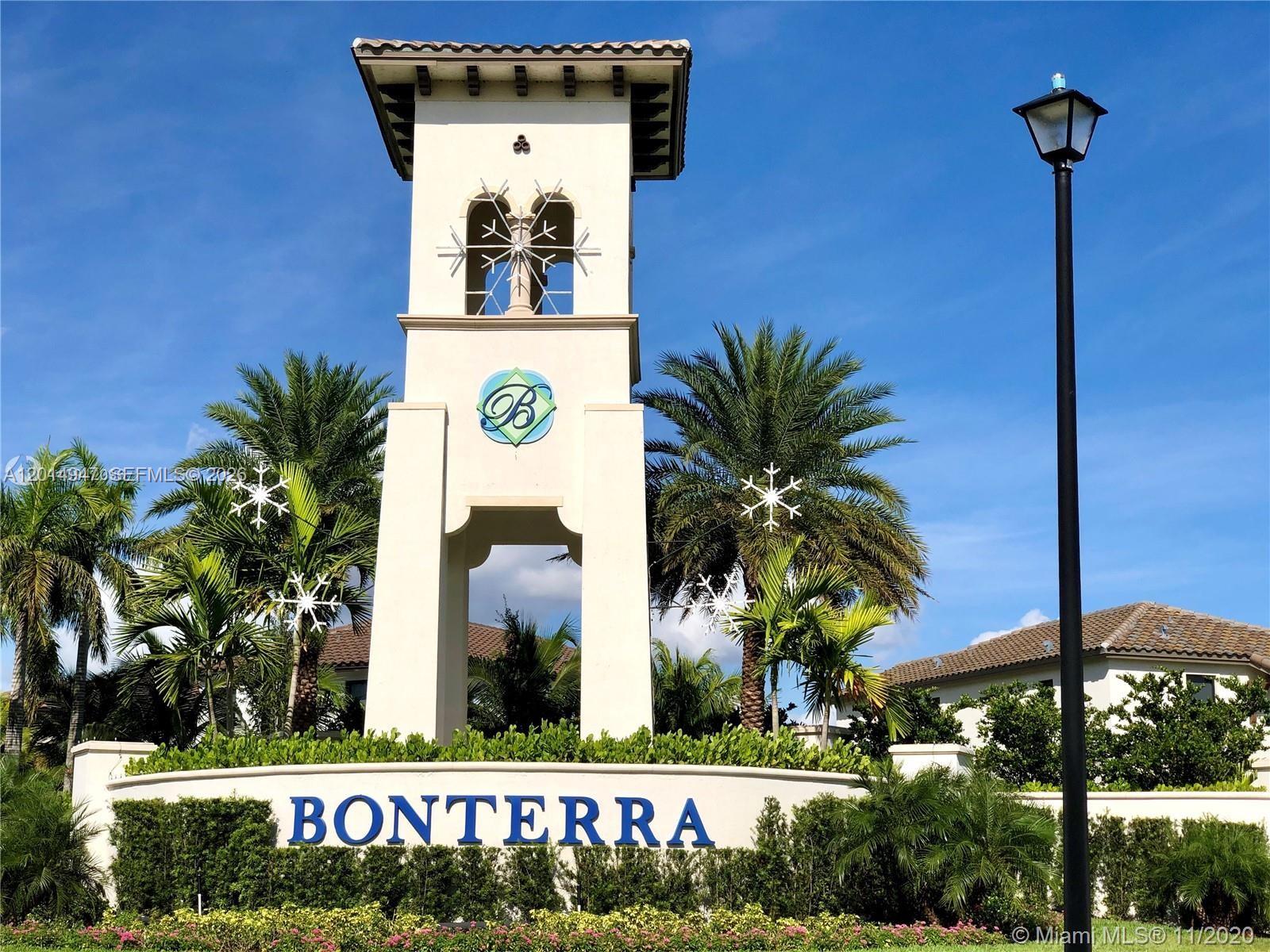 A tall, cream-colored tower with a blue logo stands behind a sign reading BONTERRA — 9213 W 33rd Way, Hialeah FL 33018, HIALEAH, FL