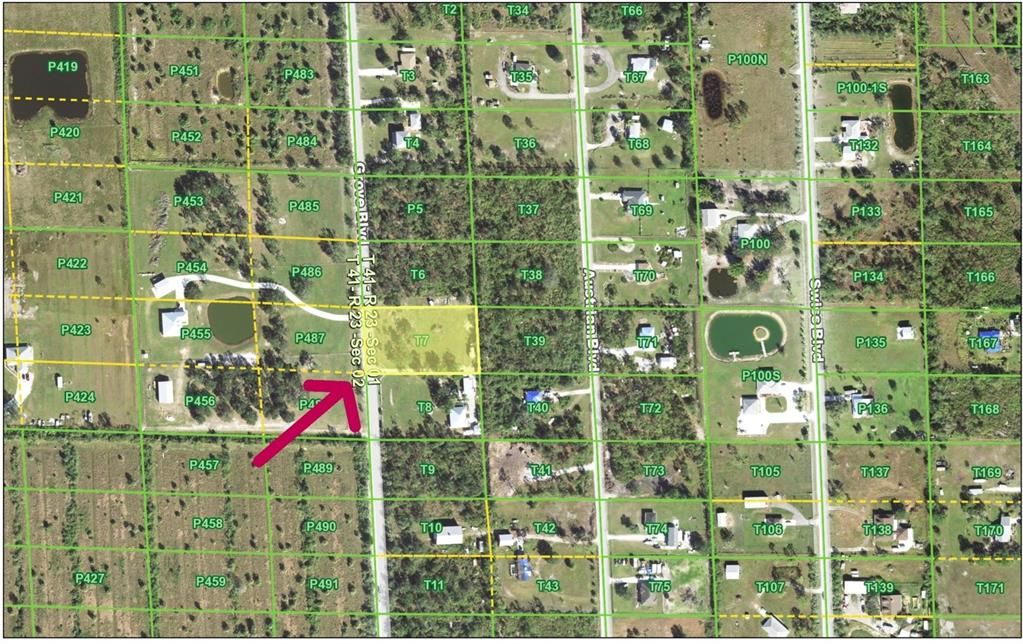 This is a map showing a highlighted parcel of land surrounded by other numbered lots — 6104 GROVE BOULEVARD, PUNTA GORDA, FL