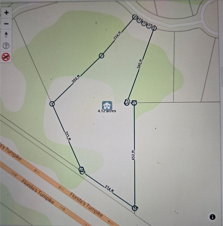 This is a map showing the property boundaries and dimensions of a 4.12-acre lot — 466 LONG AND WINDING ROAD, HOWEY IN THE HILLS, FL