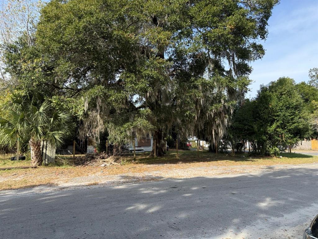 A large oak tree with Spanish moss shades a small, boarded-up house on a lot — 22 NE 11TH STREET, GAINESVILLE, FL