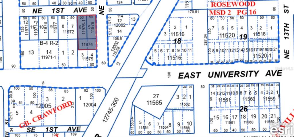 This image is a plat map showing property boundaries, lot numbers, and street names — 22 NE 11TH STREET, GAINESVILLE, FL