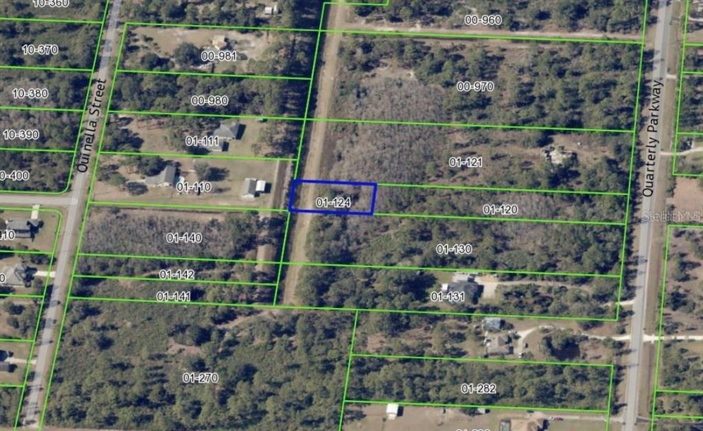 This is an aerial map showing property parcel boundaries and lot numbers — 0 QUARTERLY PARKWAY, ORLANDO, FL
