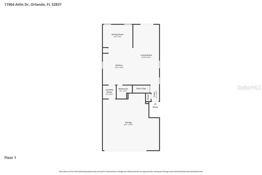 This is a floor plan for the first level of a residential home — 11904 ATLIN DRIVE, ORLANDO, FL