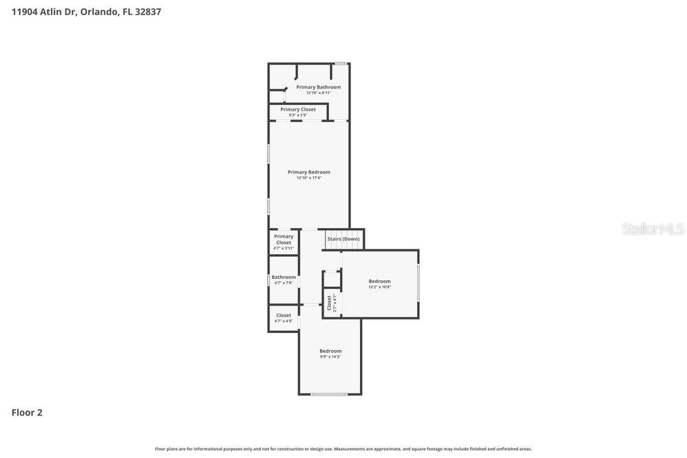 This is a floor plan for the second level of a residential home — 11904 ATLIN DRIVE, ORLANDO, FL